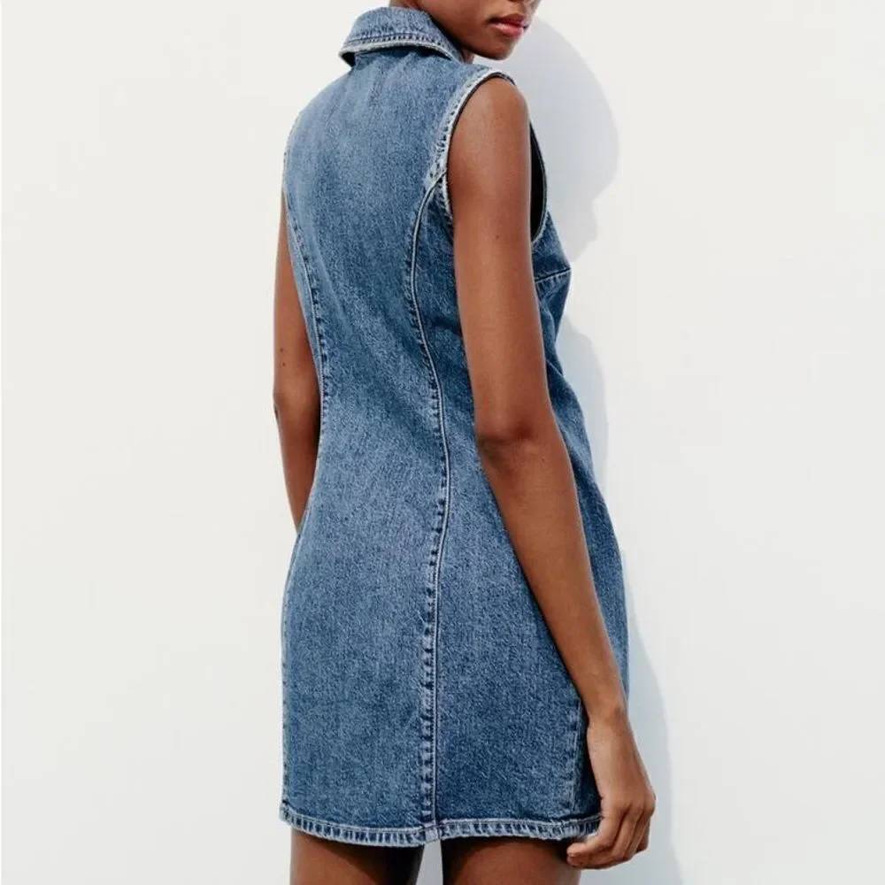ZARA TRF FITTED DENIM DRESS - Picture 6 of 11